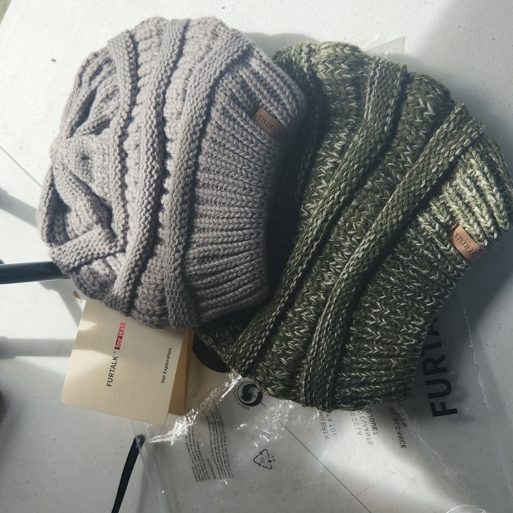 Furtalk for hats ☆ 2 pk Beanies ☆ Green and Grey ☆ Super Soft ☆ Brand New in bag